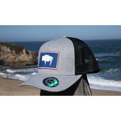Wyoming Cap - Wyoming State Flag Trucker Baseball Snapback Hat (Grey/Black)