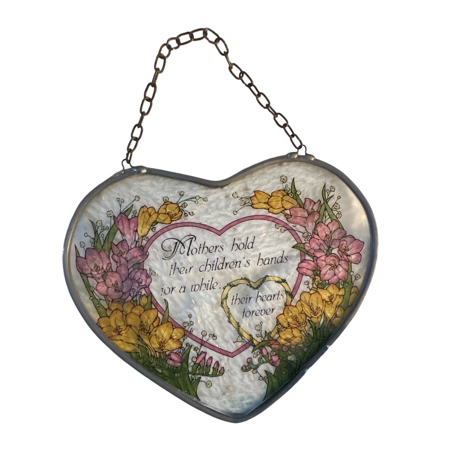 Vtg Yorkraft LG 54 Mothers Hold Children Hands Heart Stained Glass Decor Hanging