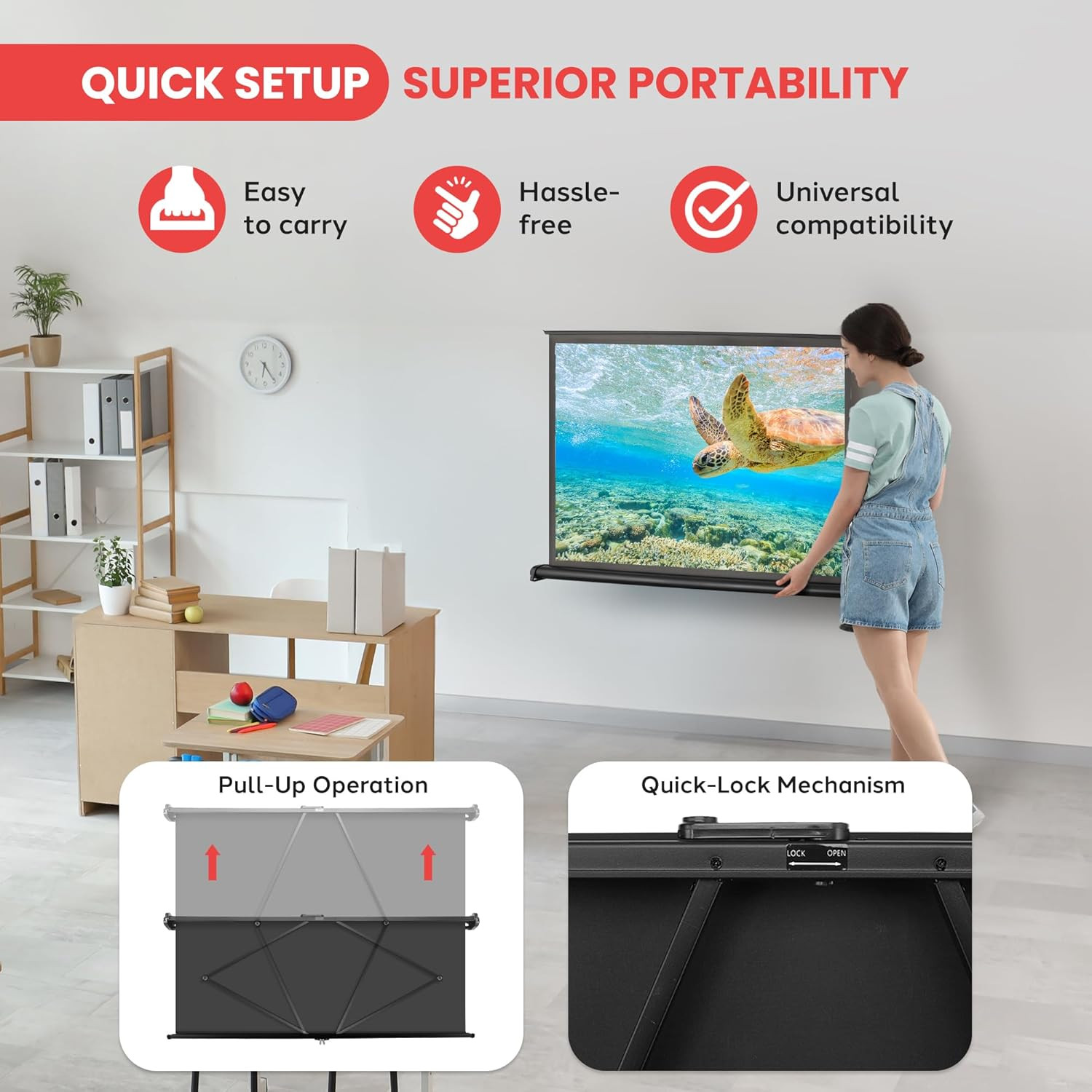 Portable Projector Screen - Mobile Projection Screen Stand, Lightweight Carry &