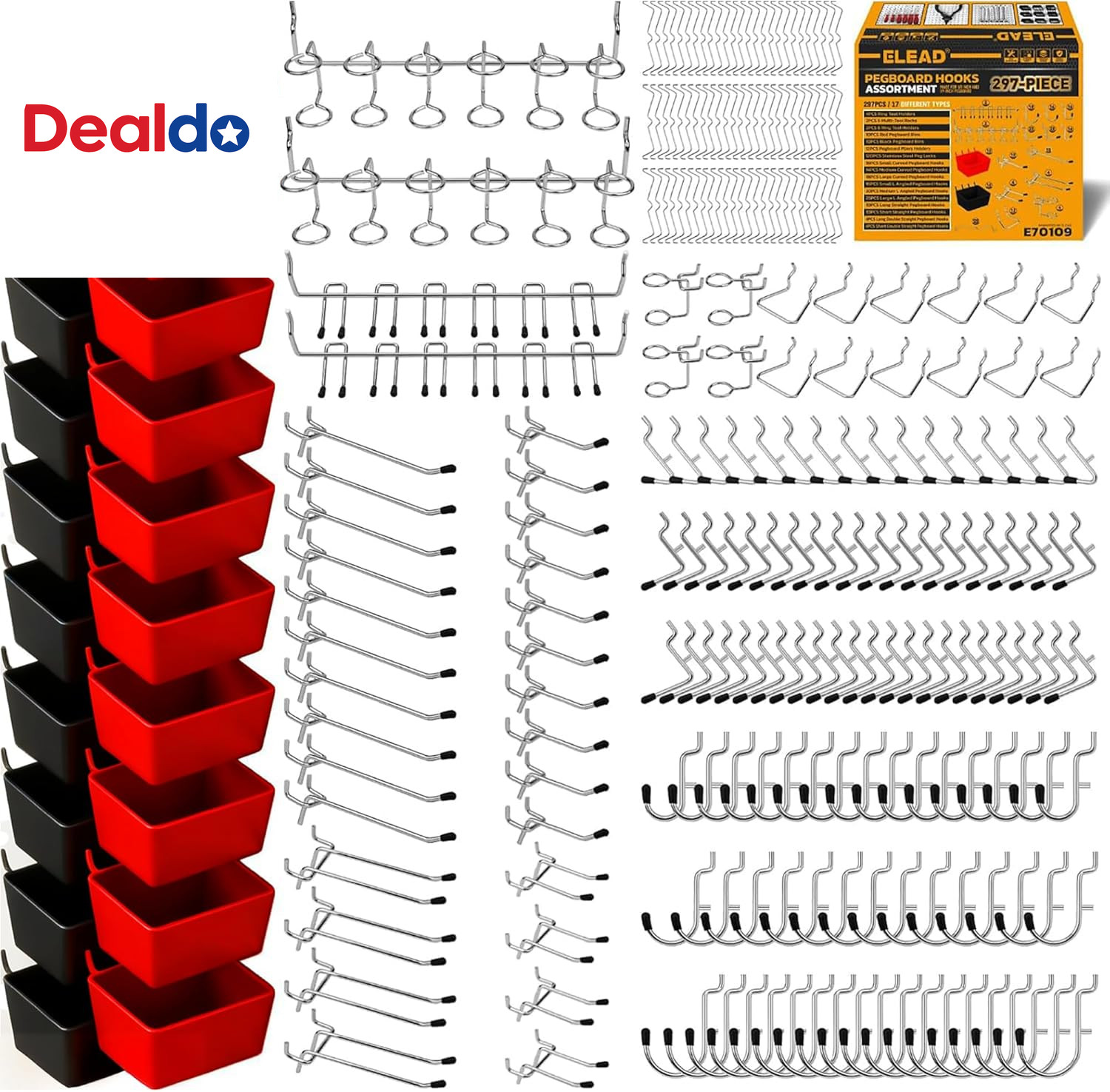 297 Piece Pegboard Hooks Kit, Peg Board Organizer Accessories with Bins for Orga