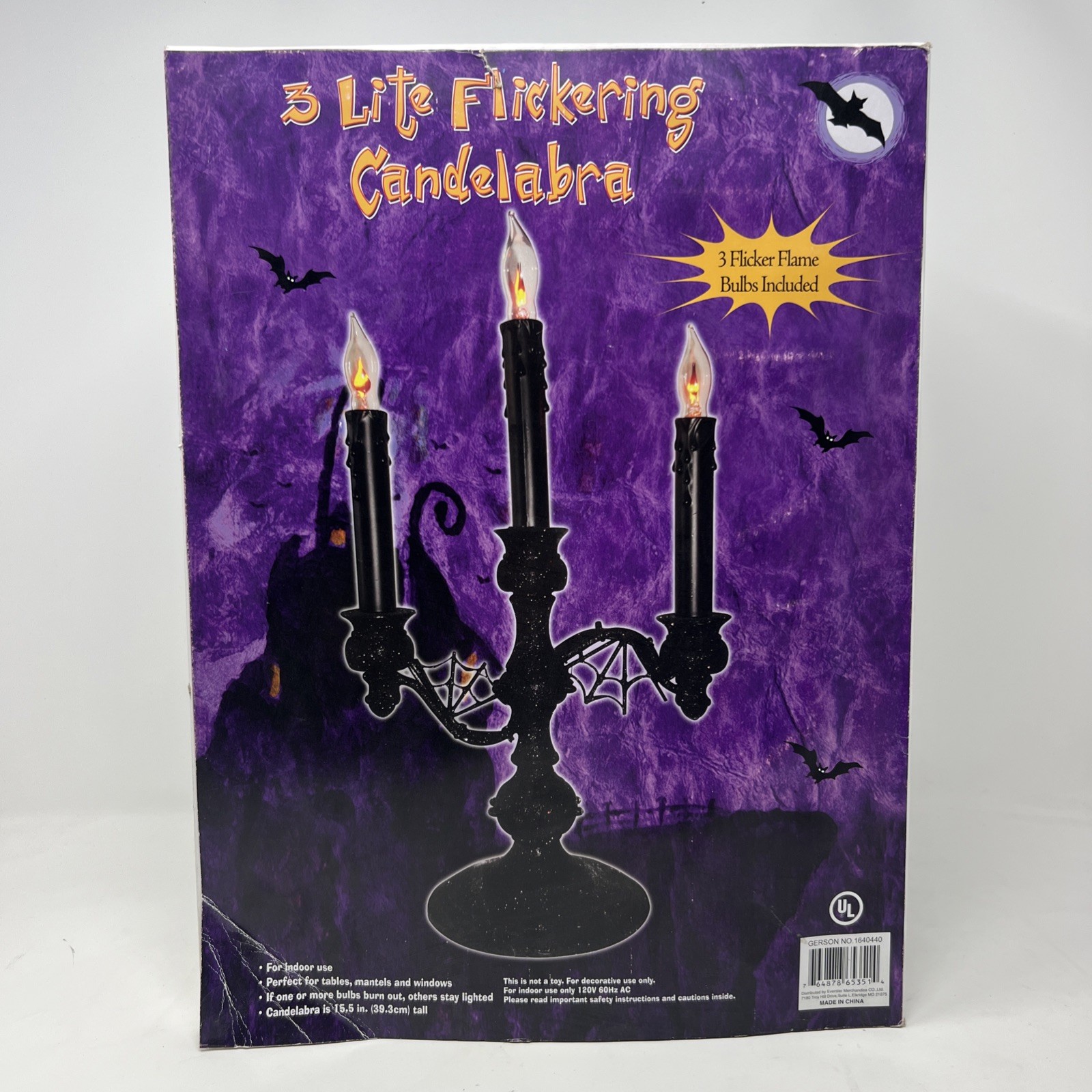 3 Light Flickering Candelabra Halloween Decoration 15.5” By Everstar