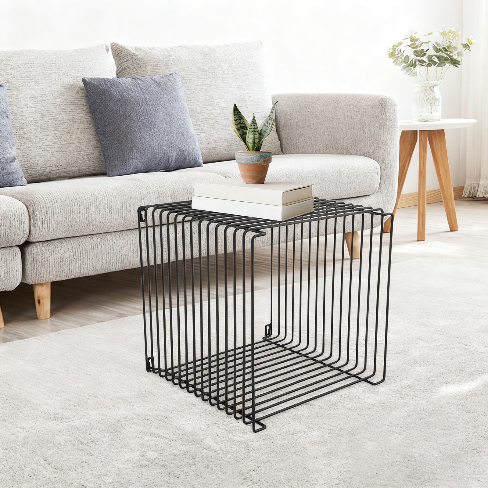 4-color Square Side Table, Iron Multi-Purpose Side Table, Square Cage End Table