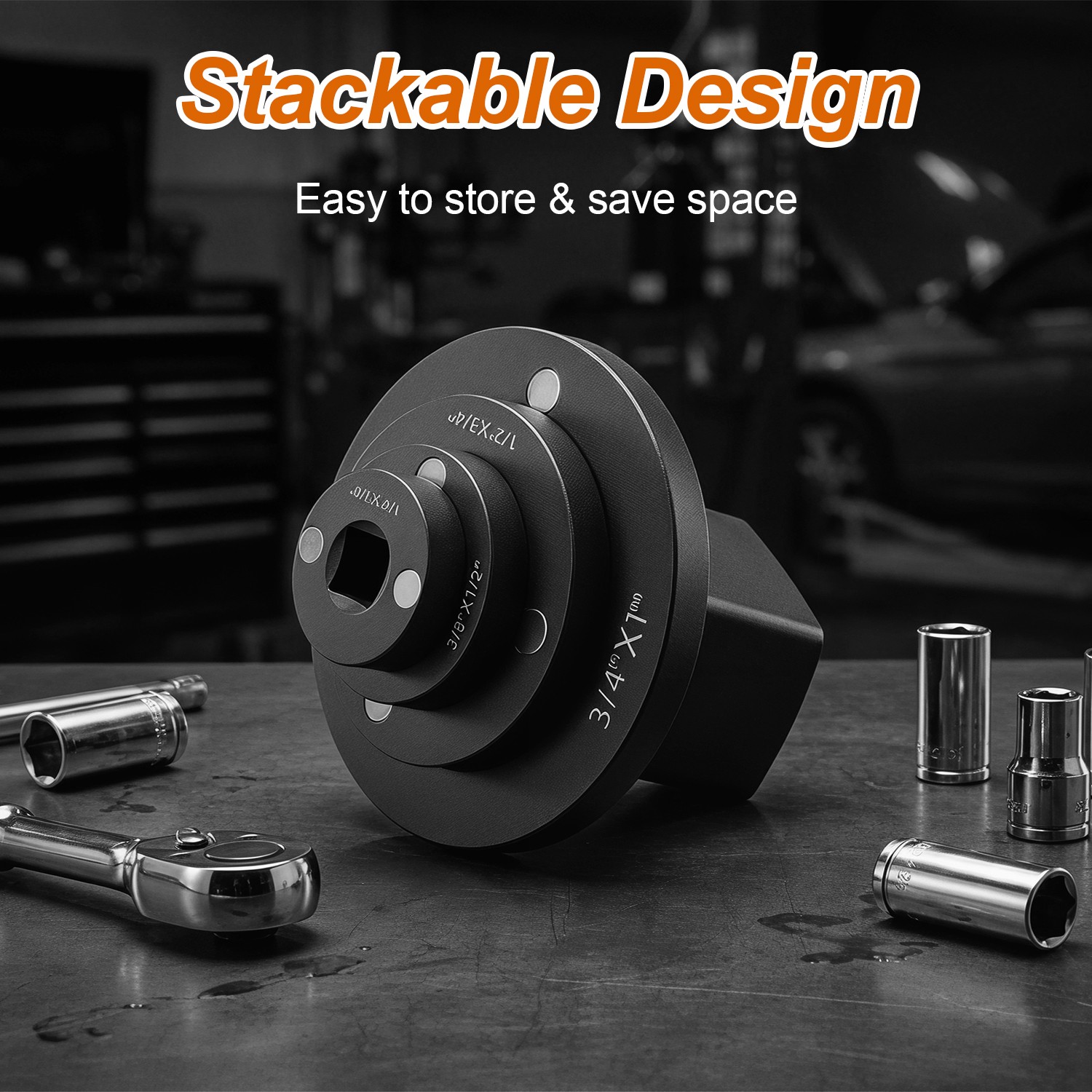 4-Pack Low Profile Impact Socket Adapter Set, Drive Reducing Ratchet Adapter Set