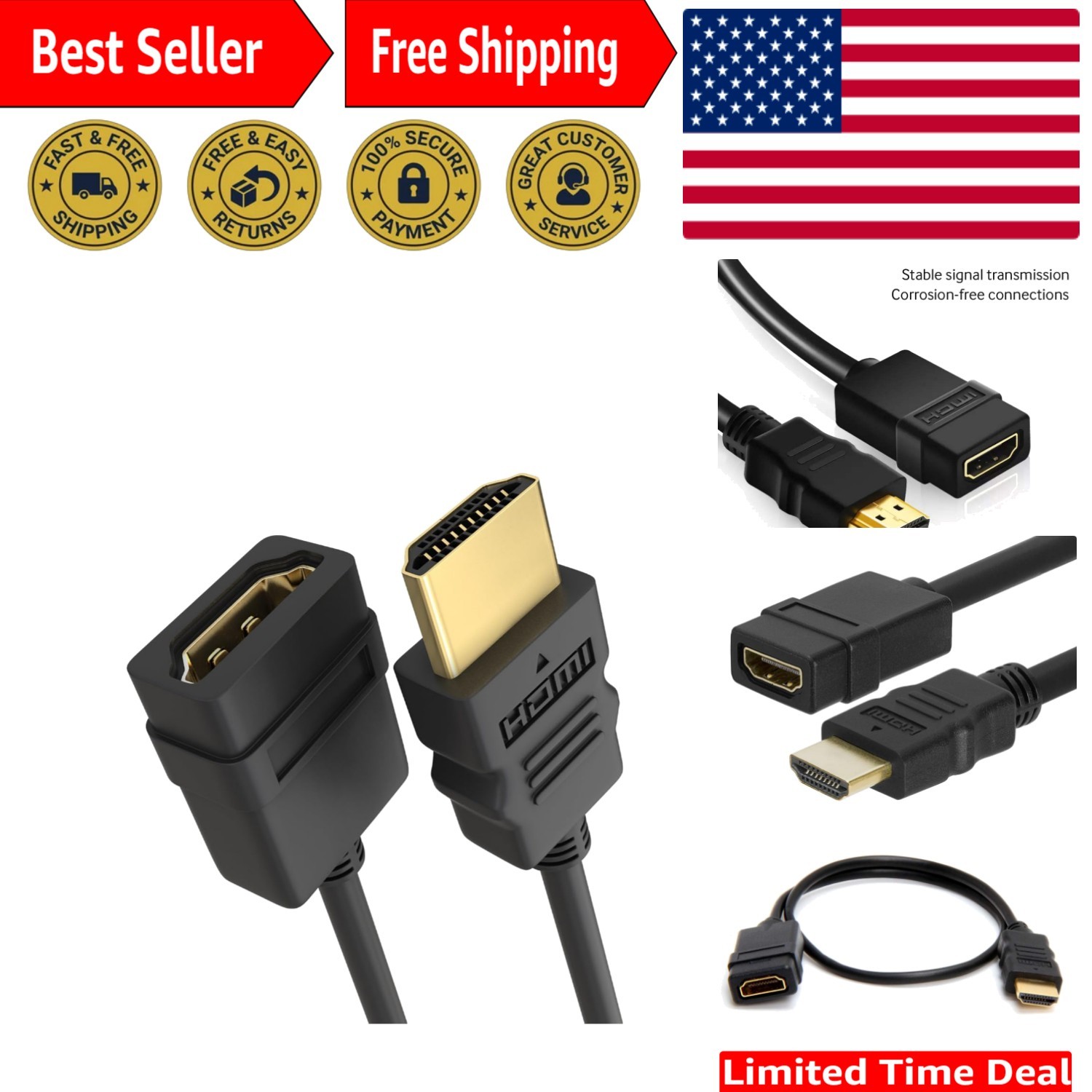 Compact 1.5ft HDMI Extension Cord for 4K Devices - Enhanced Signal Integrity