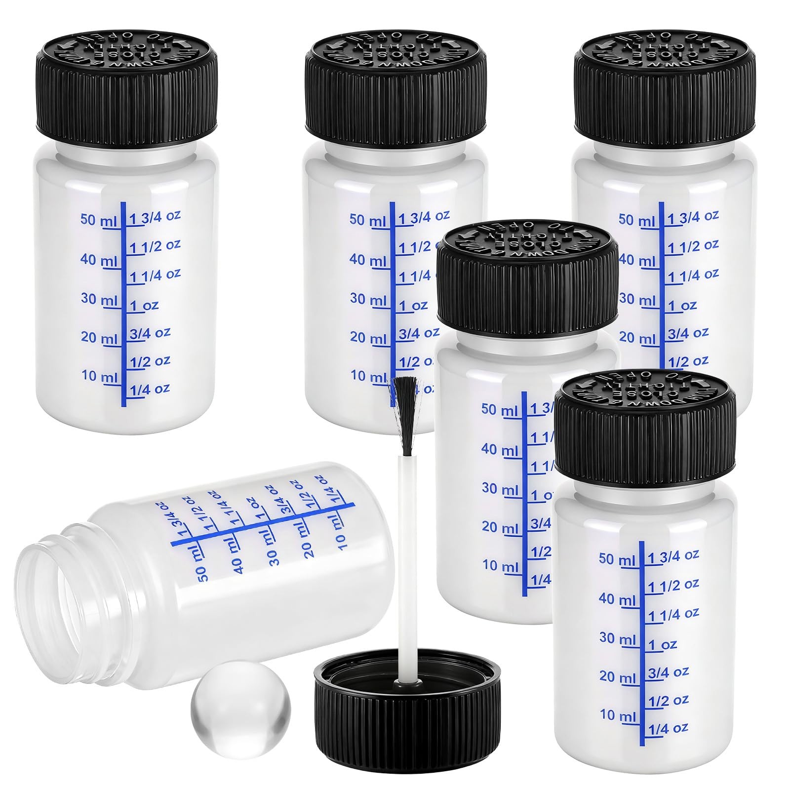 6 Pack- 2 Ounce (60Ml) Empty Paint Touch up Bottles with Brush Applicator and Mi