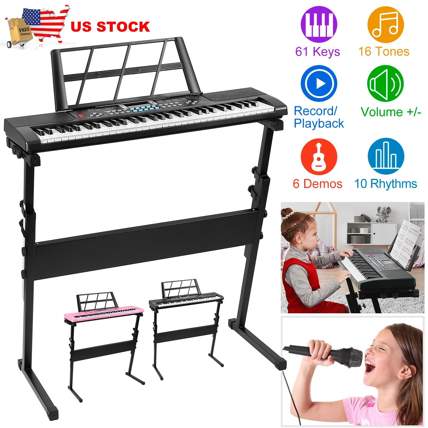 61 Keys Digital Keyboard W/ Stand &Microphone Great For Kids Music Education