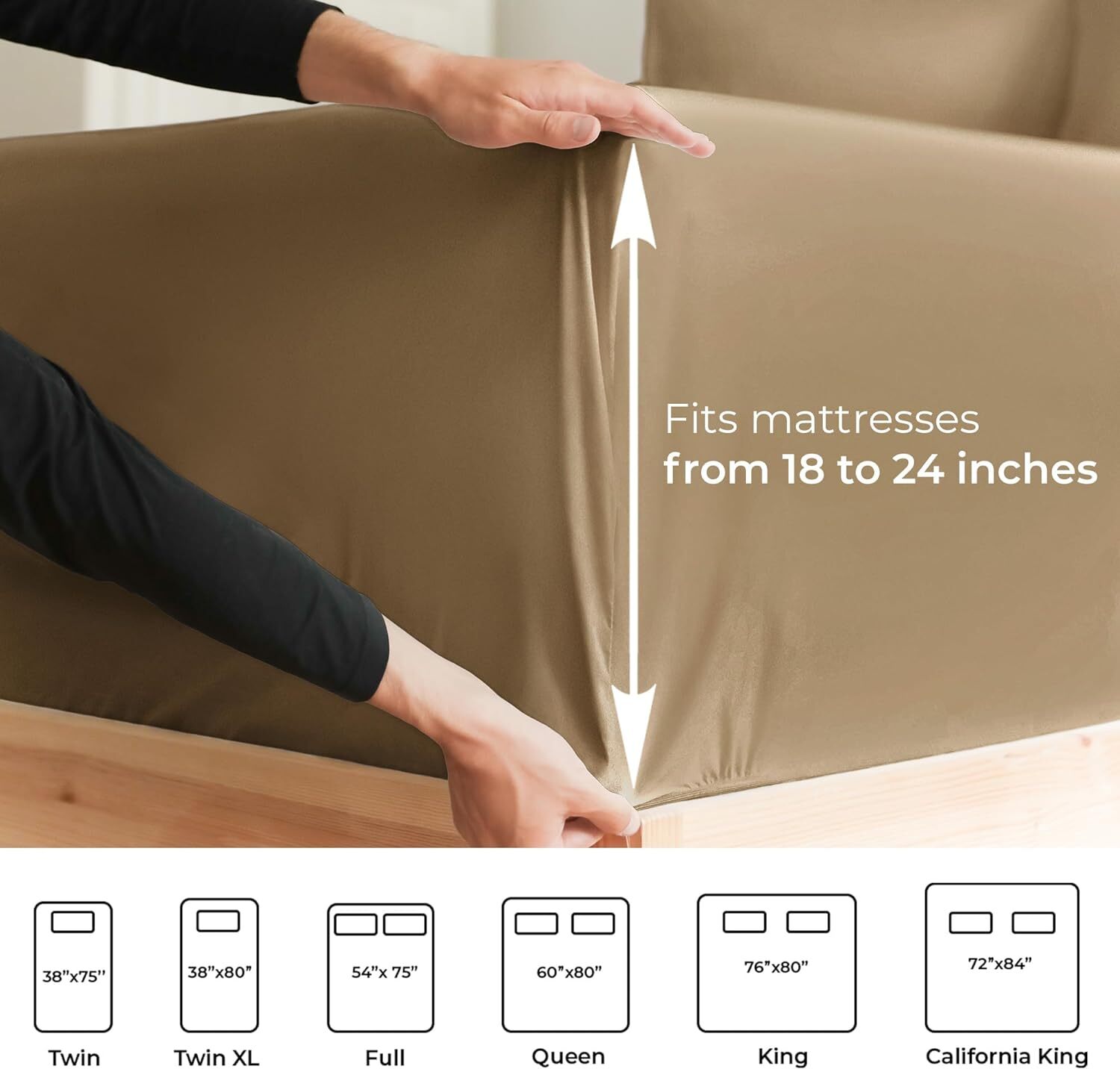 Extra Deep Microfiber Fitted Sheet Only, Fits 18"-24" Mattress, by CGK Linens