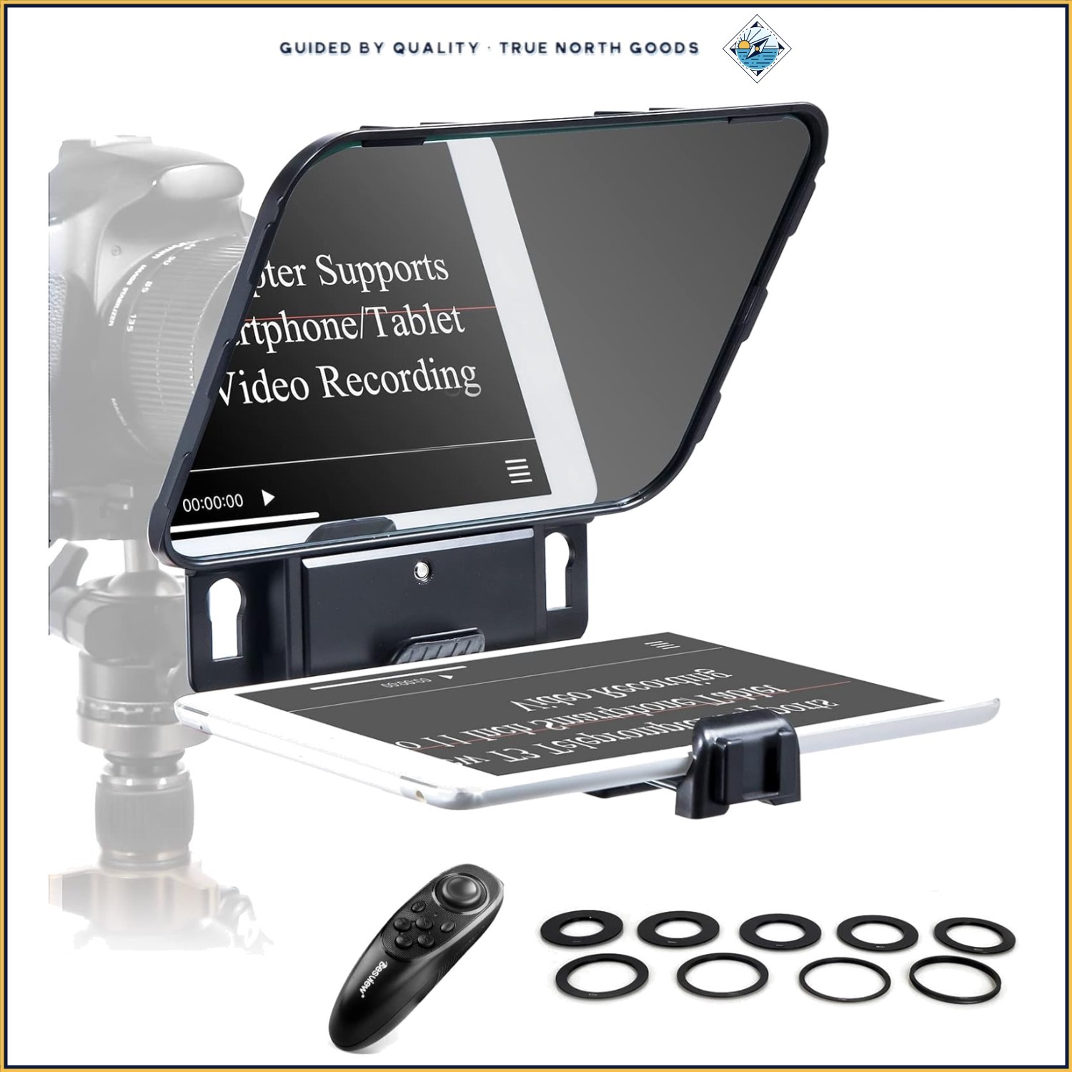 Teleprompter for Smartphones and Tablets with Easy Mounting and Zero Vignetting