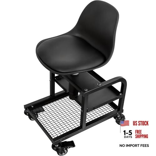 Cushioned Work Rover Stool, Four Wheels, Shop Stool with Wheels, Garage Work