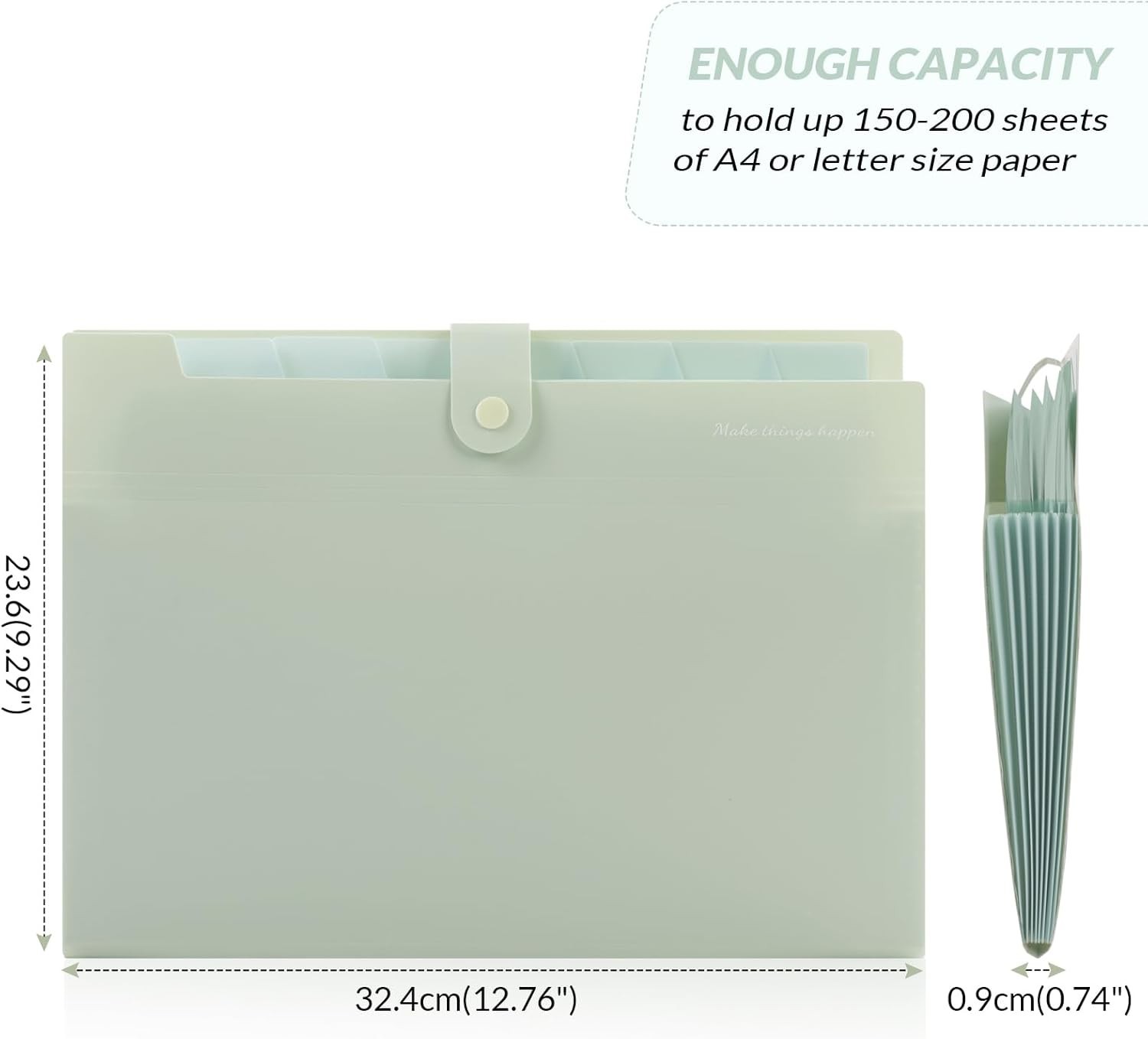Light Green Expanding File Organizer with 8 Pockets & Labels - Portable Solution