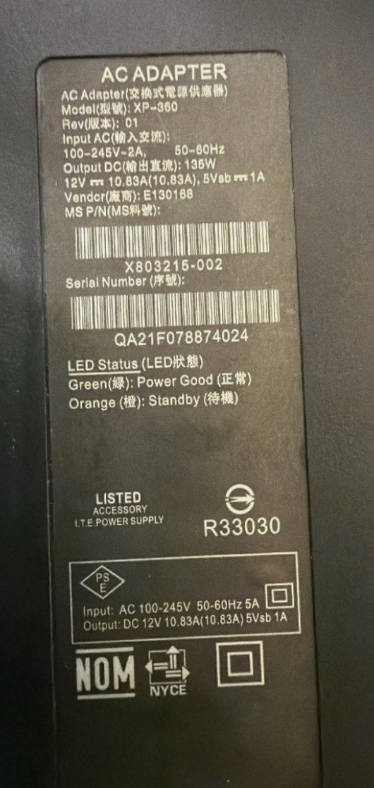 Genuine Microsoft Xbox 360 Slim Power Supply XP-360 AC Adapter X803215-002