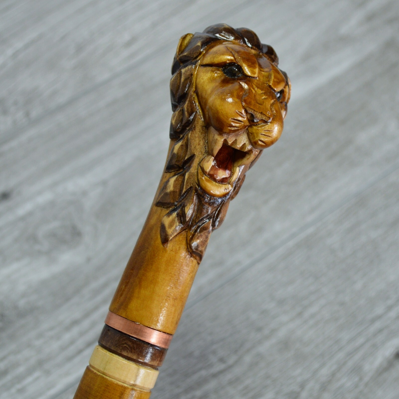 Cane Walking Stick Wooden carved Handmade - Lion Head