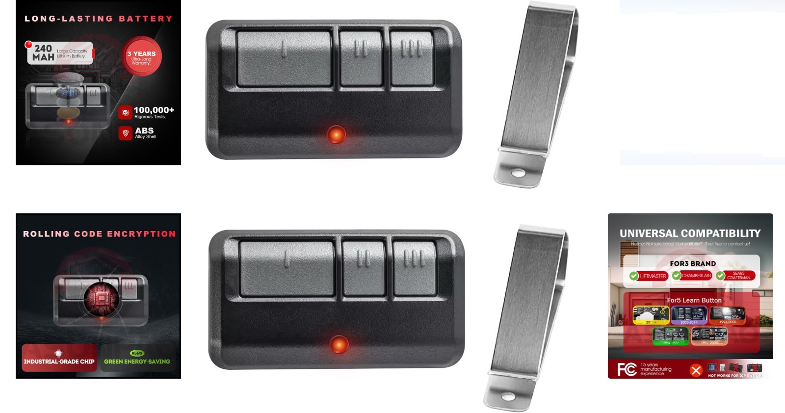 Chamberlain 953EV/EVC Garage Door Remote 3-Button 2 Pack Universal Compatibility