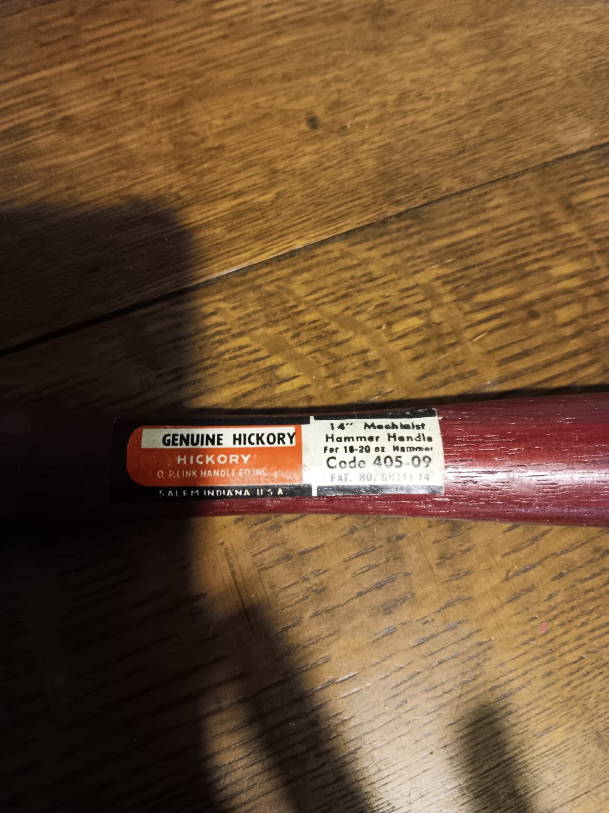 NOS Hickory  MACHINIST HAMMER HANDLE - 14 " -  for 16-20oz hammer  USA