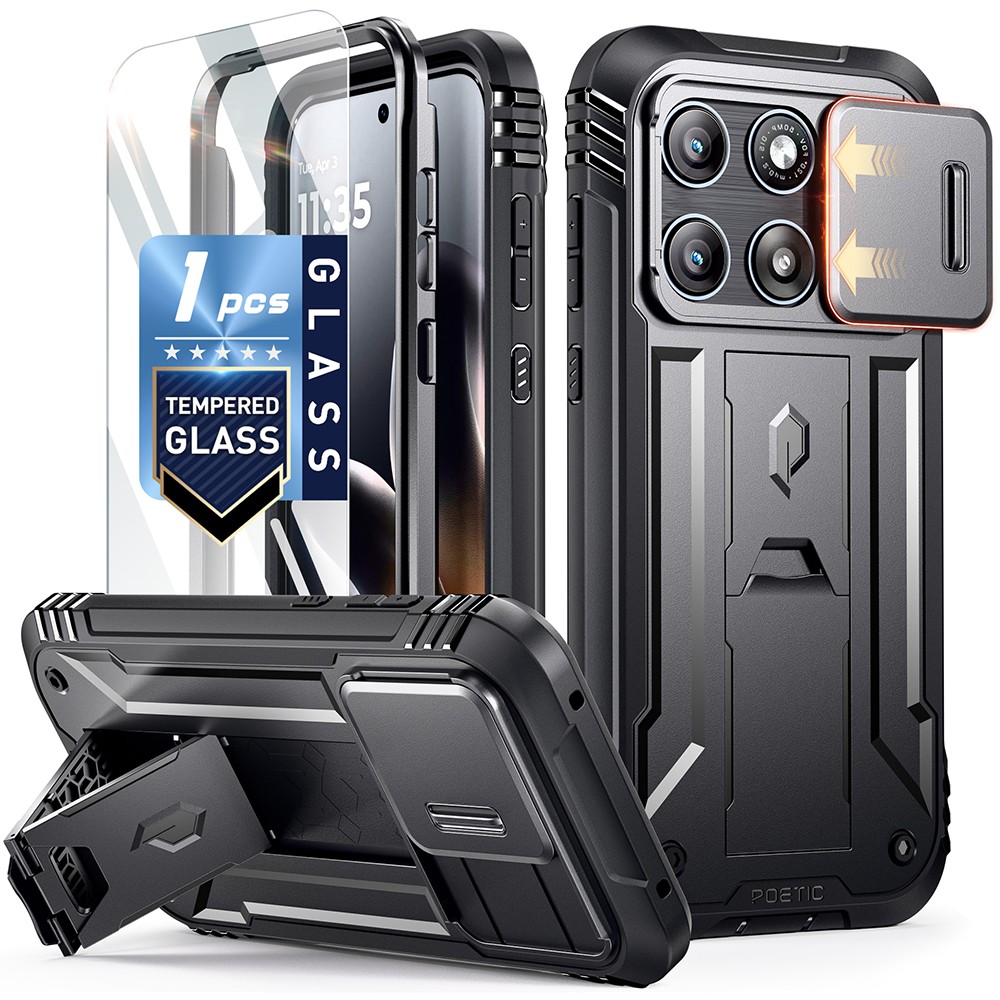 For Motorola Moto Edge 2026 Case | Poetic with Kickstand Tempered Glass Black