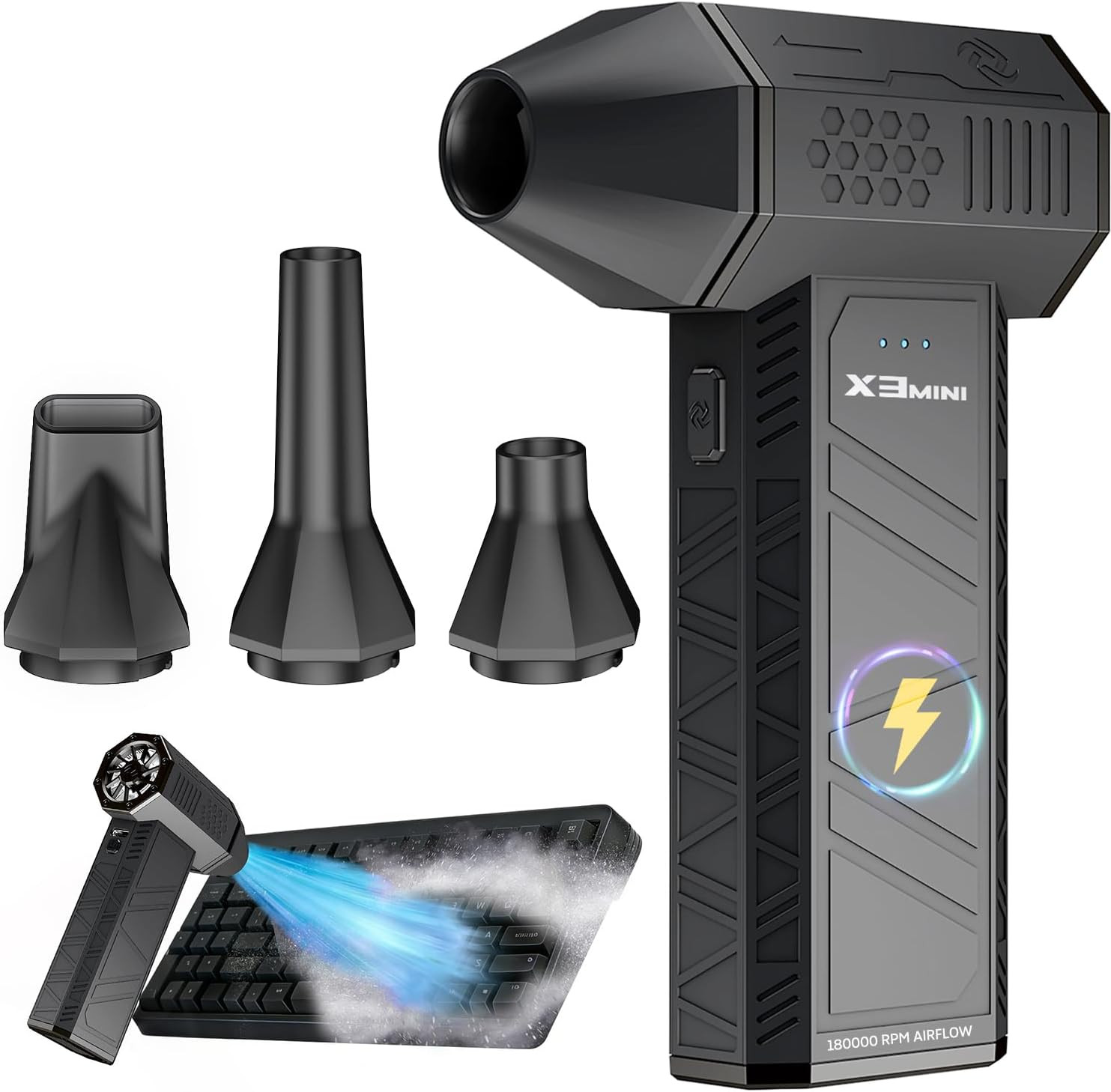 Compressed Air Duster, 180000RPM Electric Air Duster, Rechargeable Cordless Air