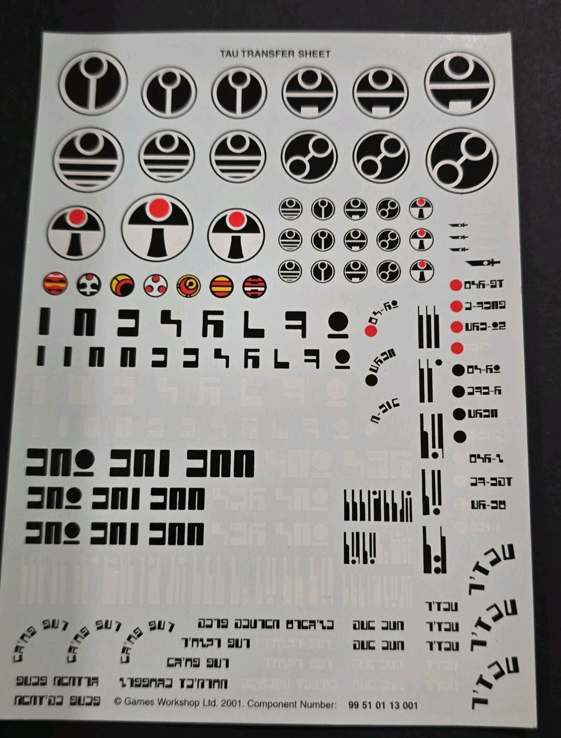 Tau EmpireTransfer Sheet - Warhammer 40K Games Workshop 2001  99510113001 New