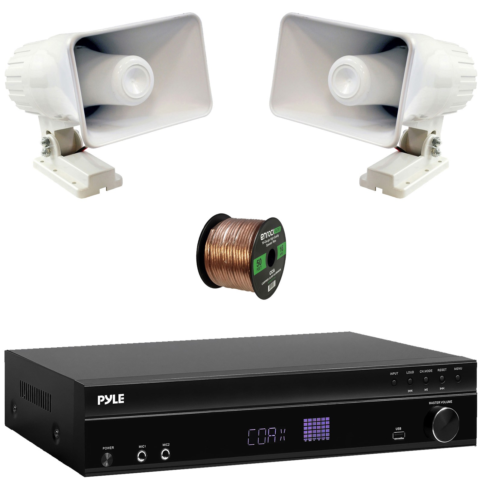 Pyle PT875BT Bluetooth Home Sound Receiver, 2x 6'' 50W PA Horn Speakers, Wire