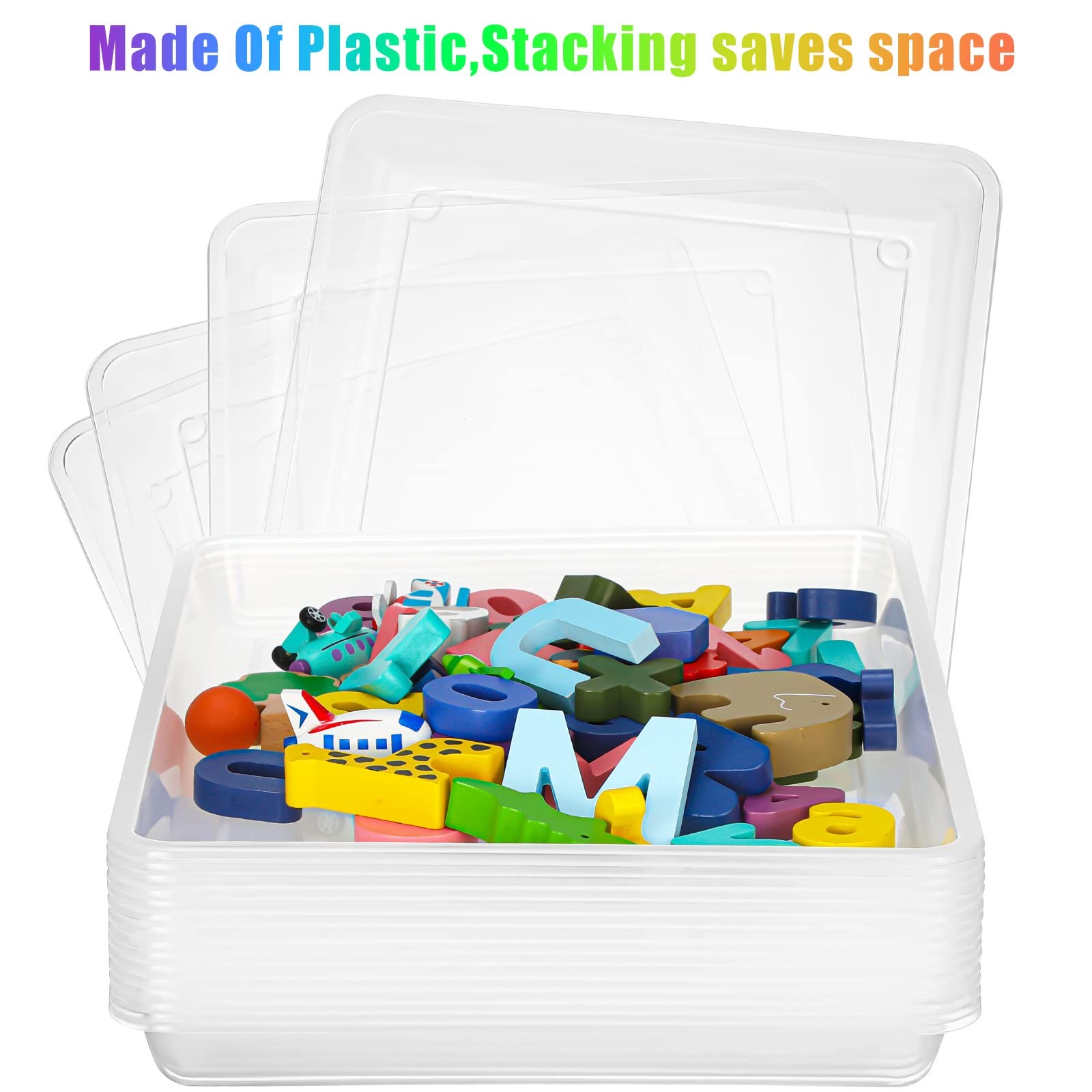 15 Pcs Flat Plastic Trays 16.1 x 11.8'' Sensory Storage Tray Stackable Classr...