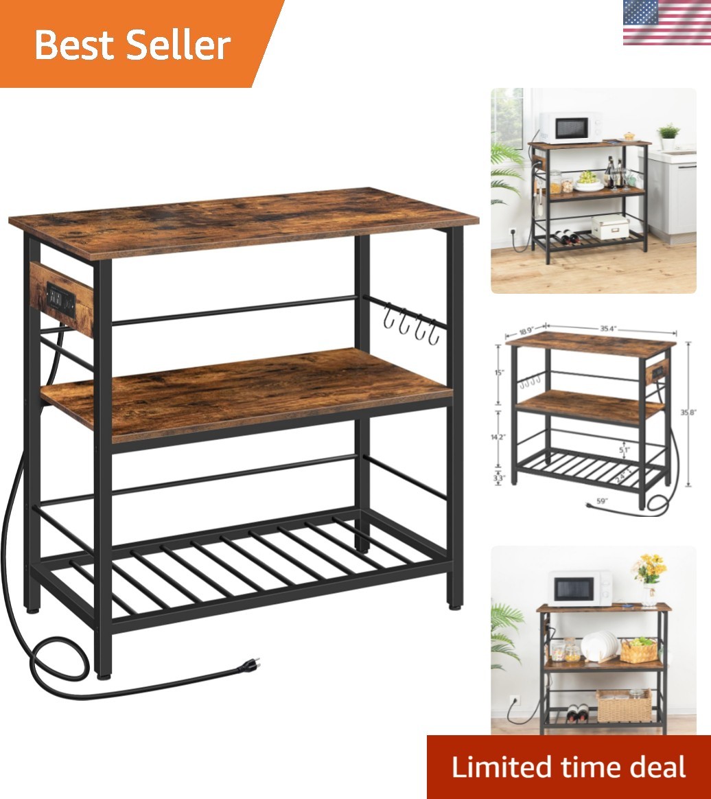 Kitchen Island with Storage, Kitchen Island Table with Power Outlet, 35.4" L ...