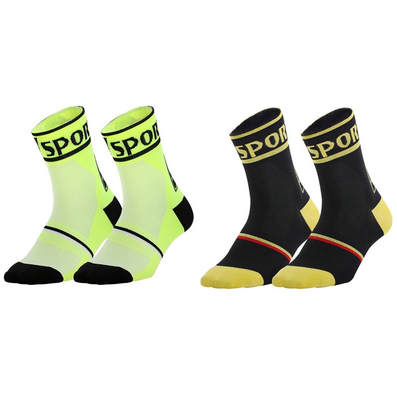 2Pairs Cycling Socks Riding Bicycle Bike Sports Ankle Socks XC MTB Green Black