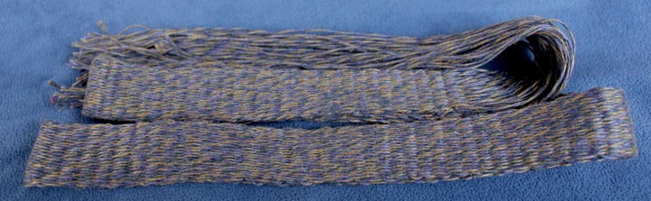#55 Powder Horn inkle strap River Rocks brown-blue-chestnut twist Flax 1" x 56"