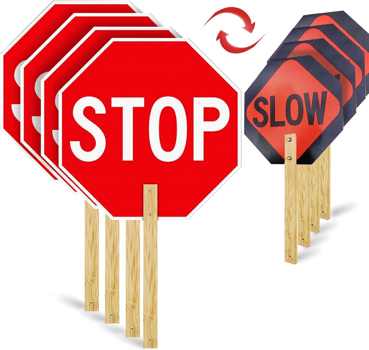 4 Pack Handheld Stop Slow Sign 13"x13" Aluminum Crossing Guard Signs Reflective