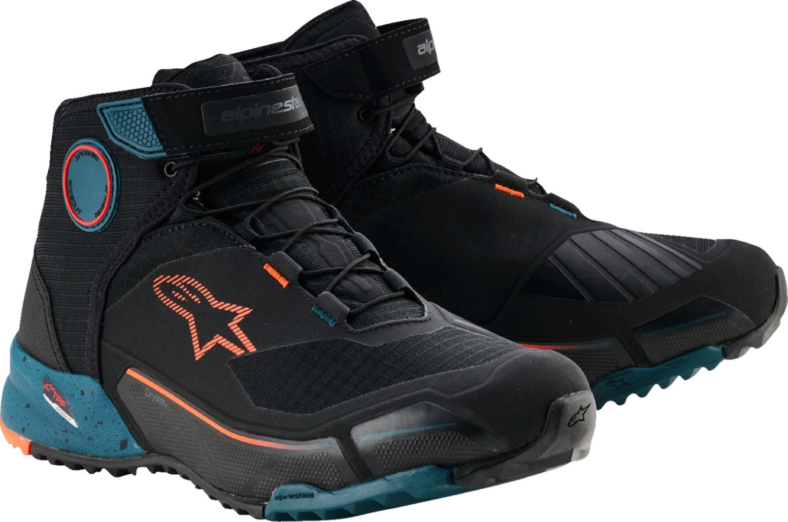 Alpinestars CR-X Mens Drystar Motorcycle Shoes Black/Petrol Orange 10 USA