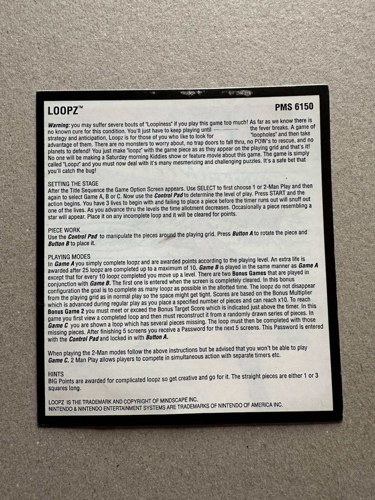 LOOPZ NES Permastruct Rental Store Instructions Sticker
