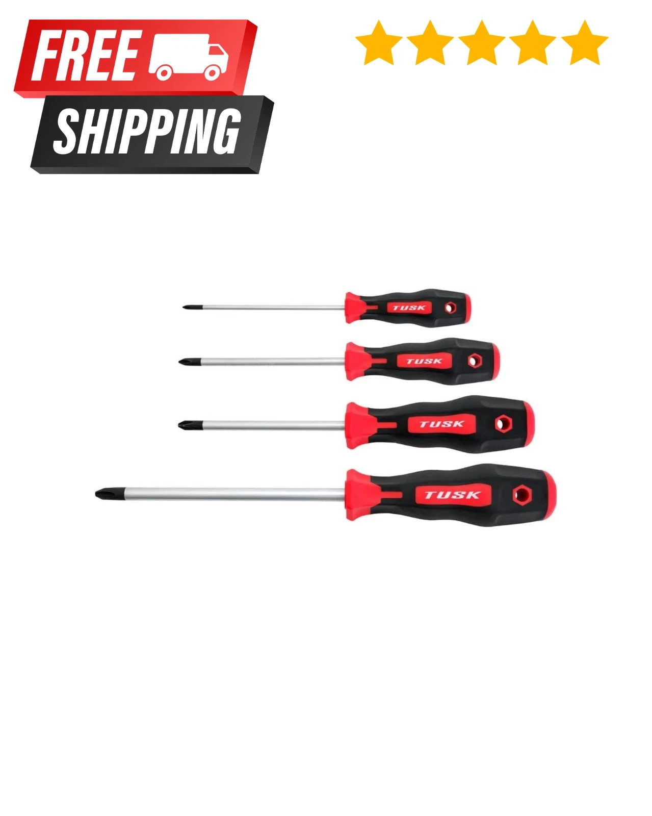 TUSK 4-Piece JIS Screwdriver Set #0 #1 #2 #3 Magnetic Tip Ergonomic