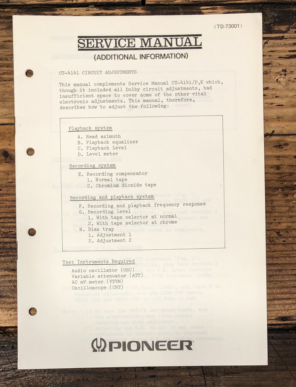 Pioneer CT-4141 Cassette Add.Service Manual *Original*