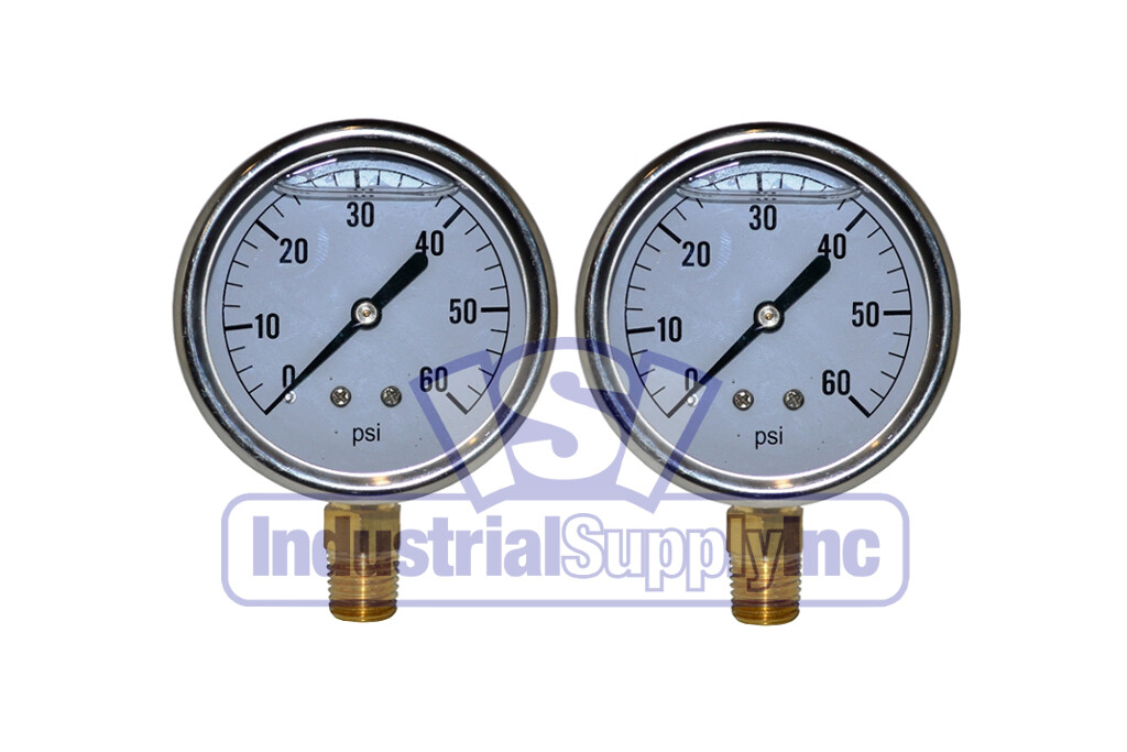 Liquid Filled Pressure Gauge | 0 to 60 PSI | 2-½" | 1/4" NPT | Single Scale 2PK