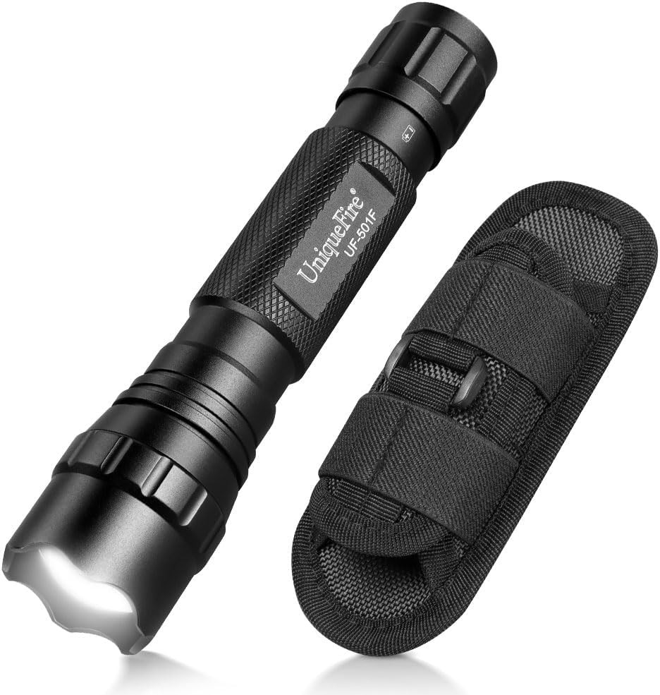 Uniquefire 501F Tactical CREE LED Flashlight with Holster, High Lumen Torch