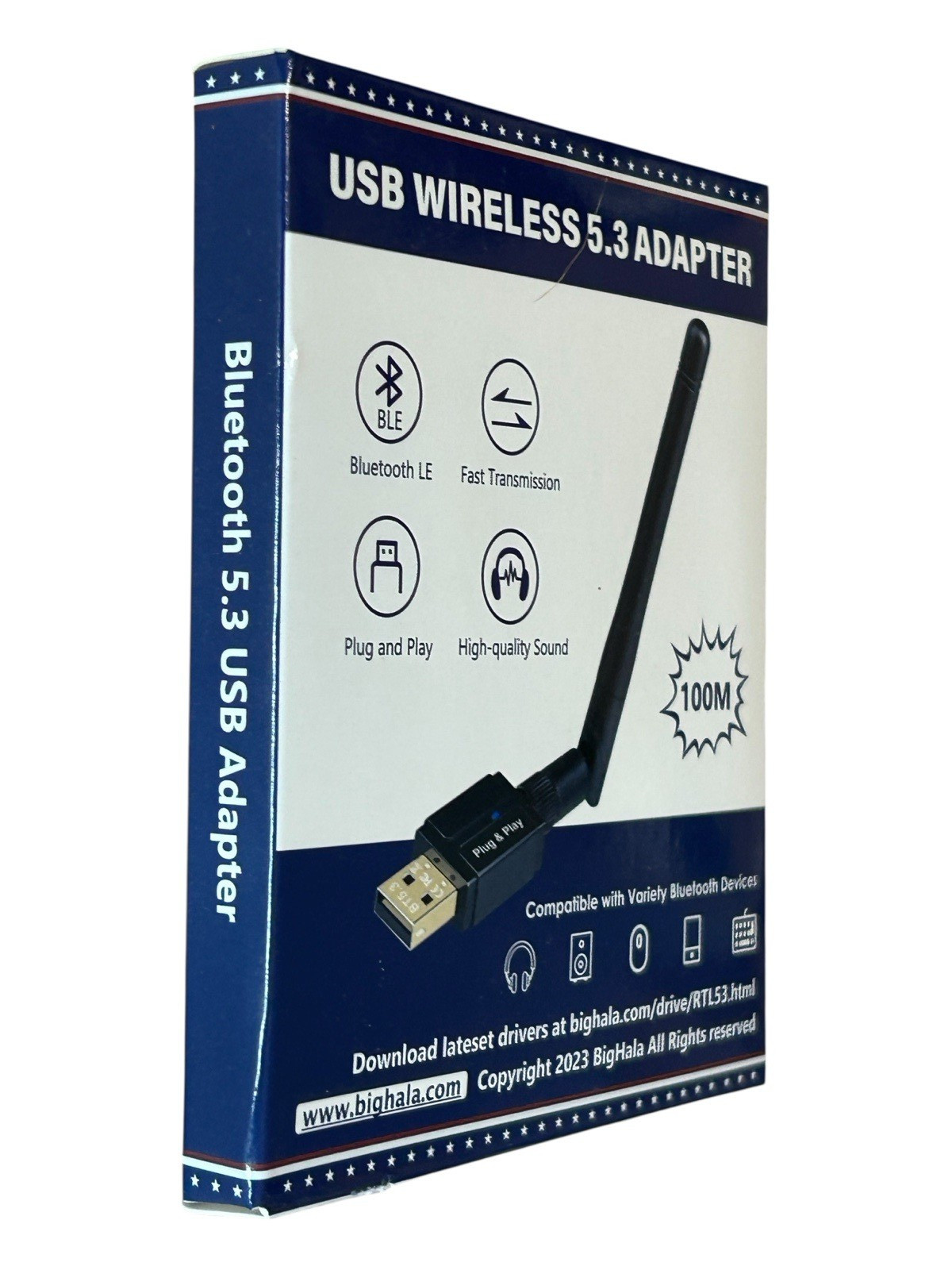 Wireless PC Adapter, USB 2.0 Bluetooth 5.3 Plug-N-Play, Makes Your PC Compatible