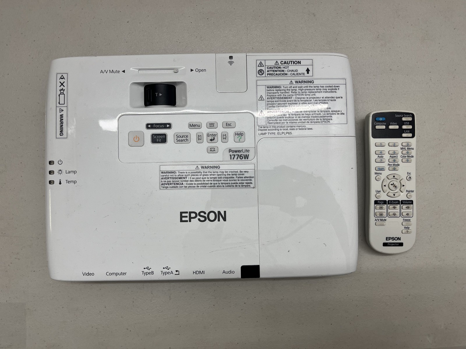 Epson PowerLite 1776W WXGA 3LCD Projector / H476A 20 Lamp Hours With Remote