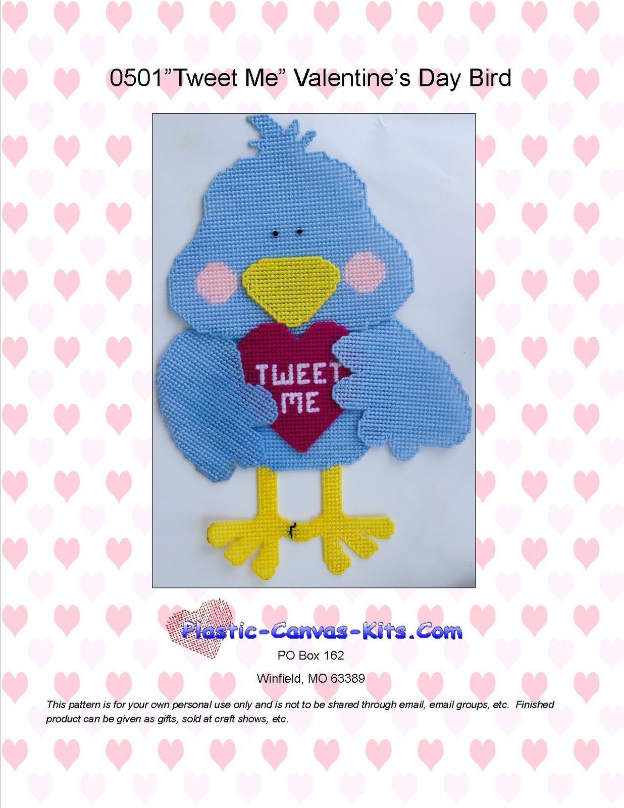 "Tweet Me" Bird-Valentine's Day-Wall Hanging Plastic Canvas Pattern or Kit
