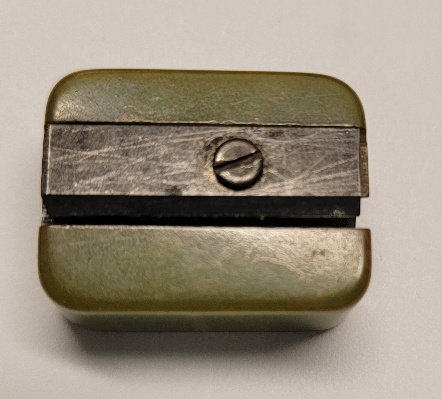 VTG Marbled Green/Orange BAKELITE Pencil Sharpener