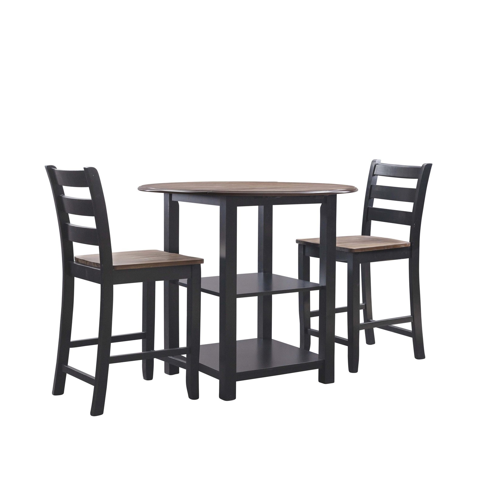 Linon Cain 3 Pce Counter Set with 2 Shelves in Brown Top/Black Wood Base