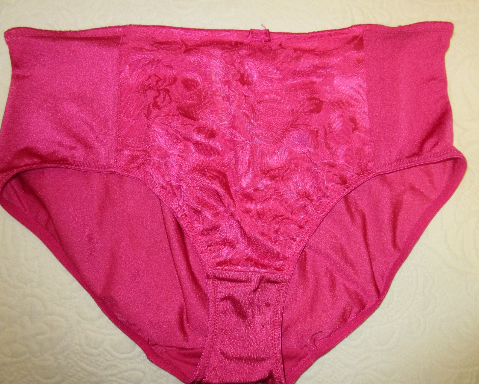 VTG CABERNET glossy ROSE PINK stretch nylon LACE insert HI LEG panties brief M/6