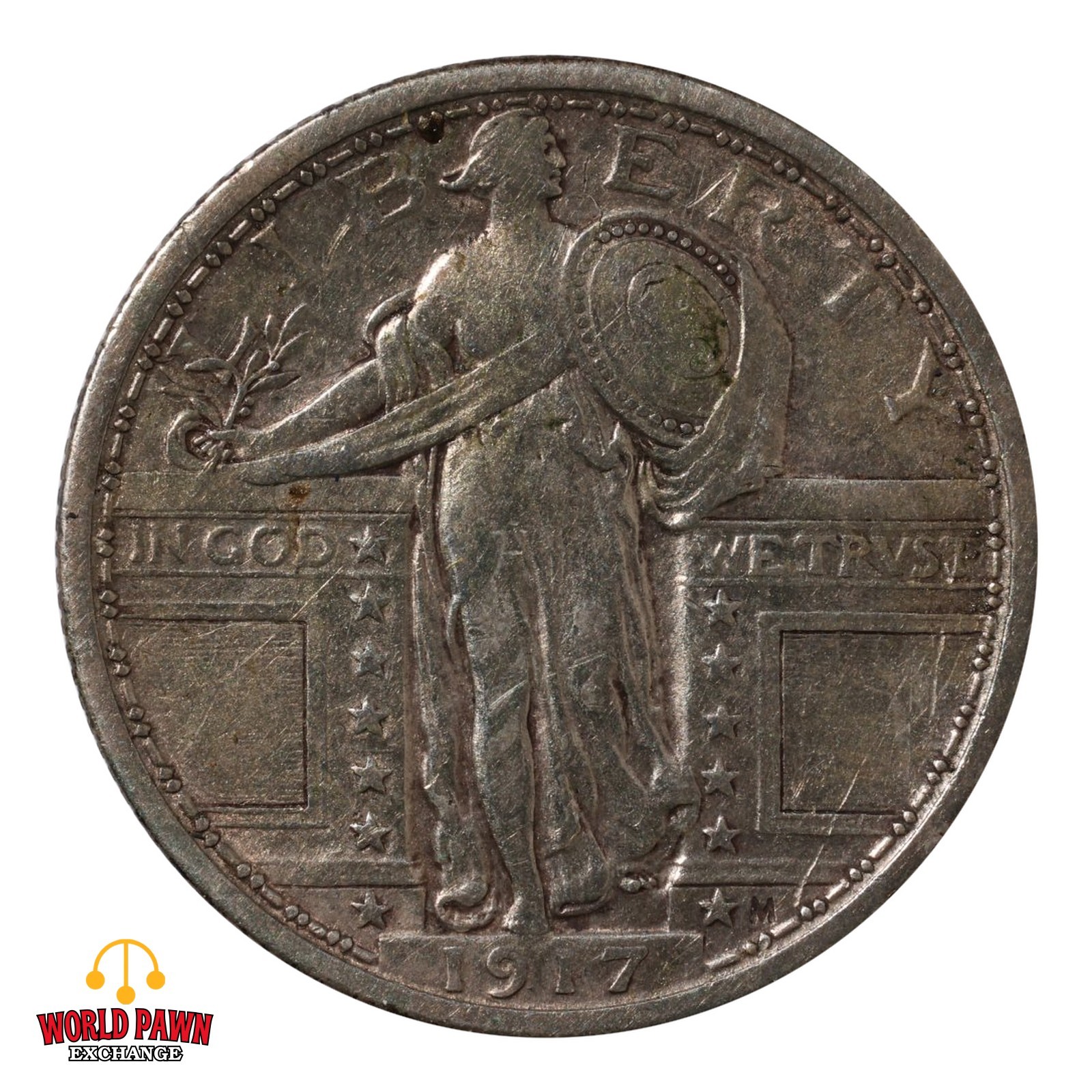 1917 Standing Liberty Quarter Dollar 25c US Coin 90% Silver Liberty Type 1 XF
