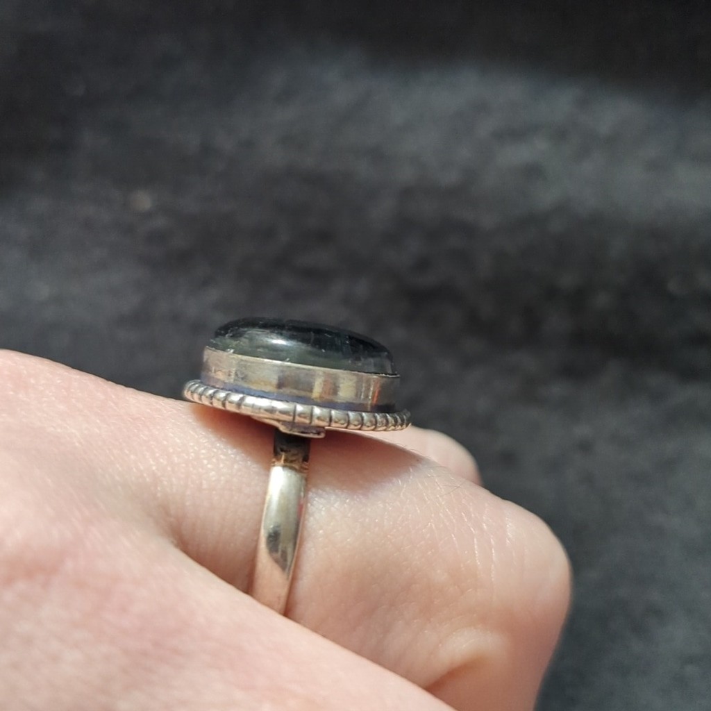 Silver Plated Black Australian Triplet Opal Gemstone Round Statement Ring 8.5-11