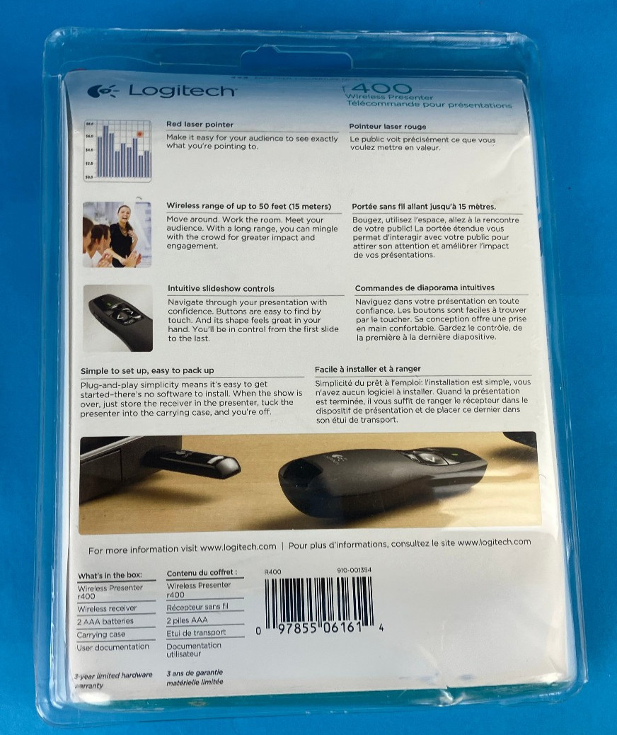 NEW Logitech r400 Wireless Presenter Laser pointer Wireless 50 ft Range