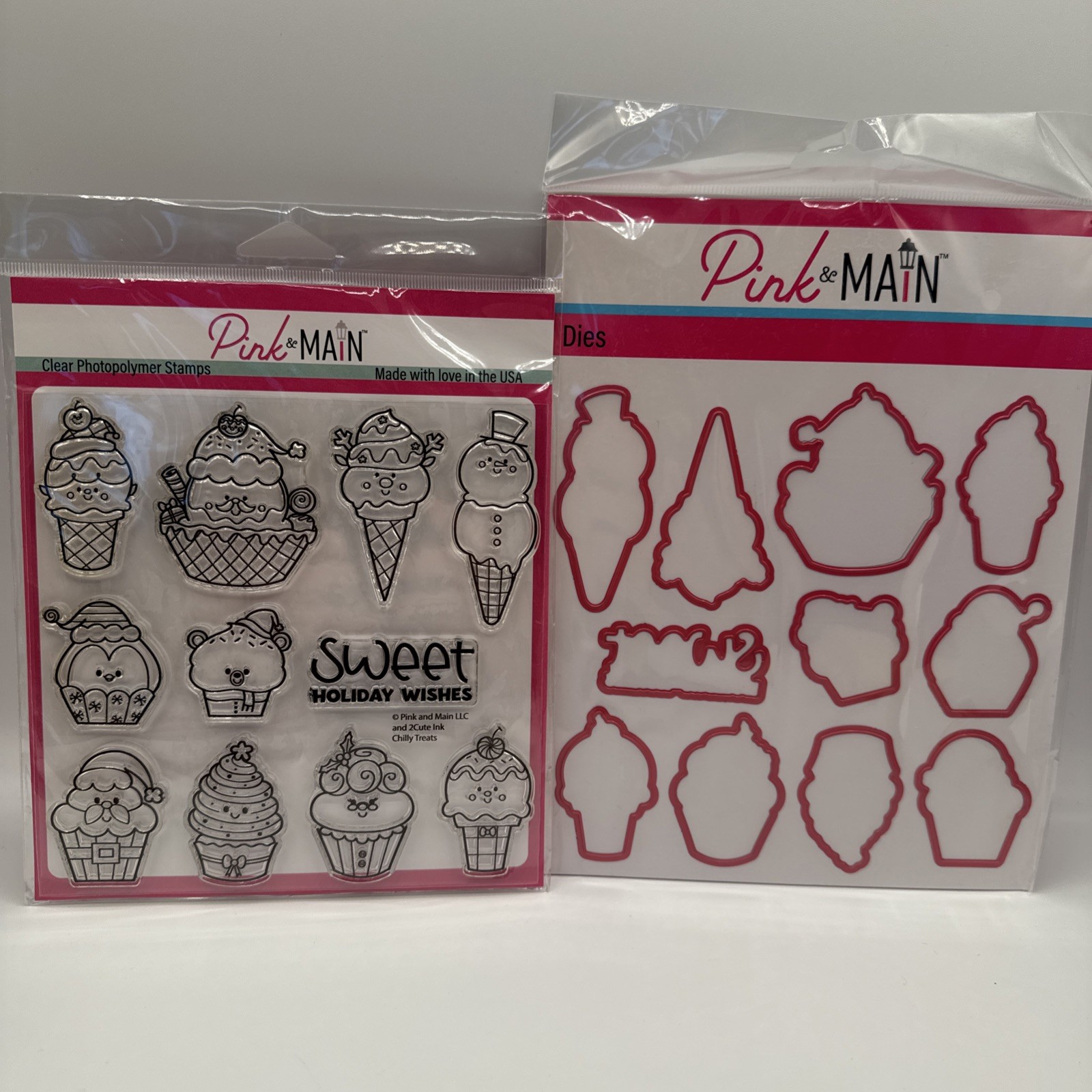 Pink & Main Chilly Treats Stamp & Die Set PM0731 PNM676 Ice Cream Clear Stamps