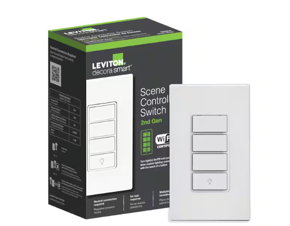 Leviton R02-D2SCS-1RW Decora Smart Wi-Fi 2nd Gen Scene Controller Switch 2668