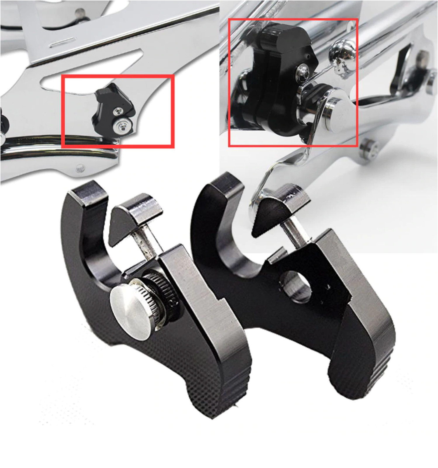 BLK Detachable Rotary Sissy Bar Luggage Rack Docking Latch Clips Kit For Harley