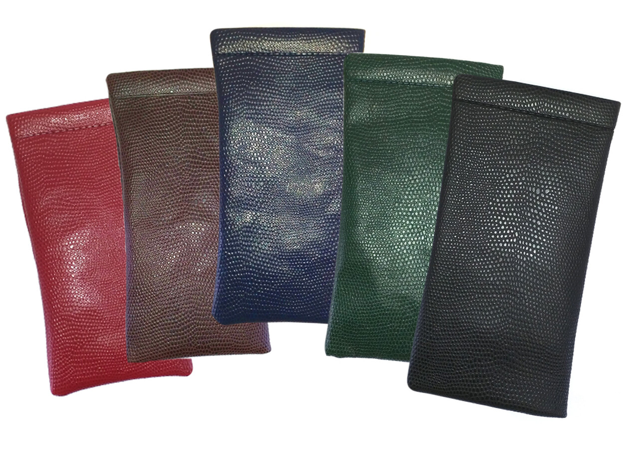 Soft Spring Top Eyeglass Case Squeeze Snap Closure Snakeskin Colors Synt.Leather