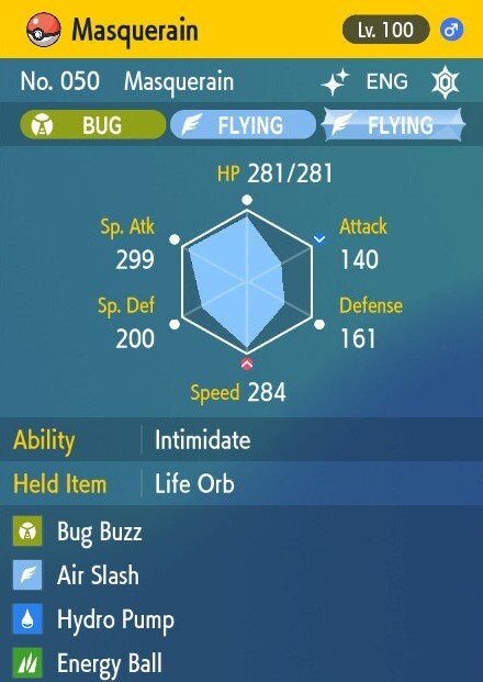 Pokemon Scarlet and Violet 6iv Shiny Max EV Masquerain