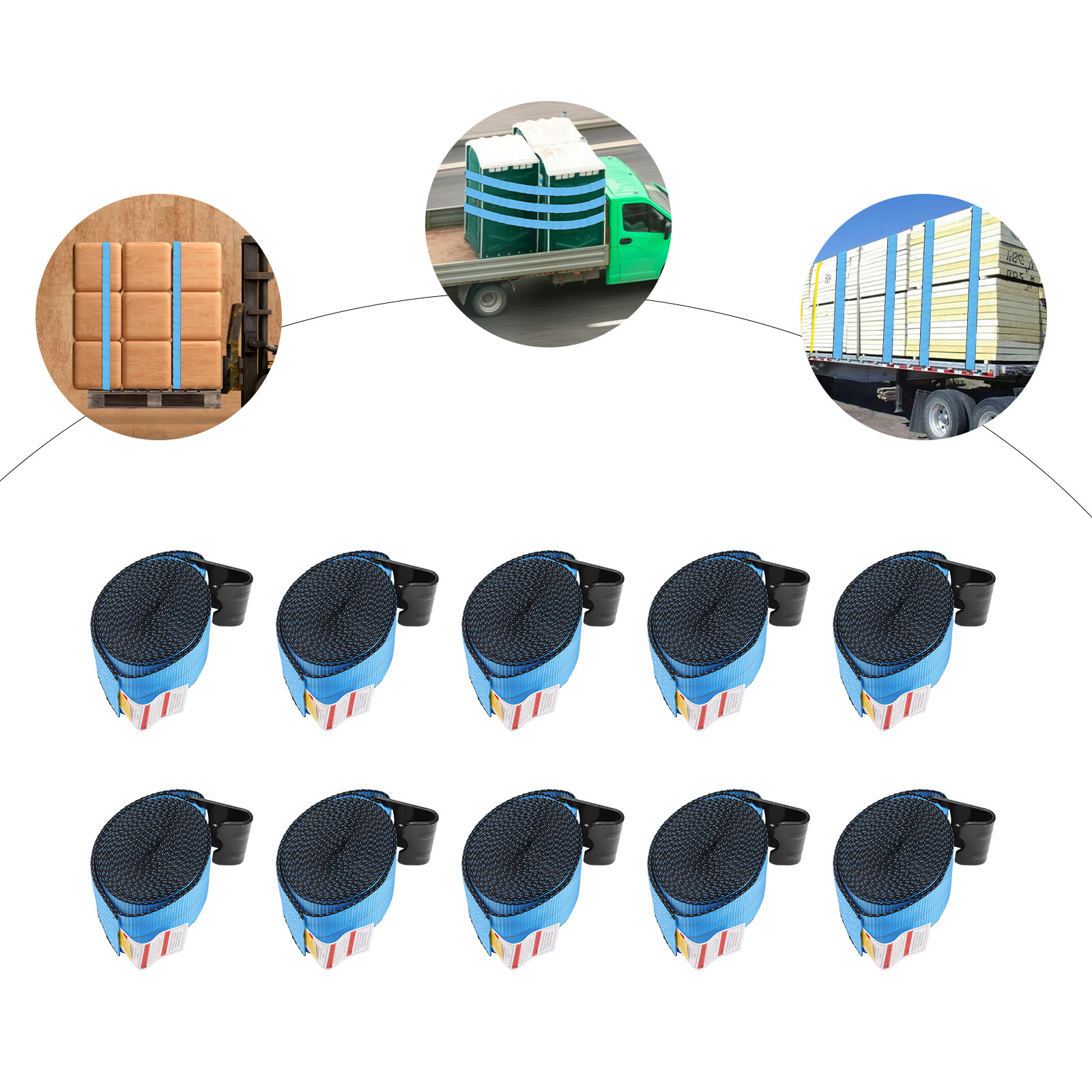 10 pcs 4 inch x 30 Feet Winch Straps Tie Down With Flat Hook Cargo Control Blue