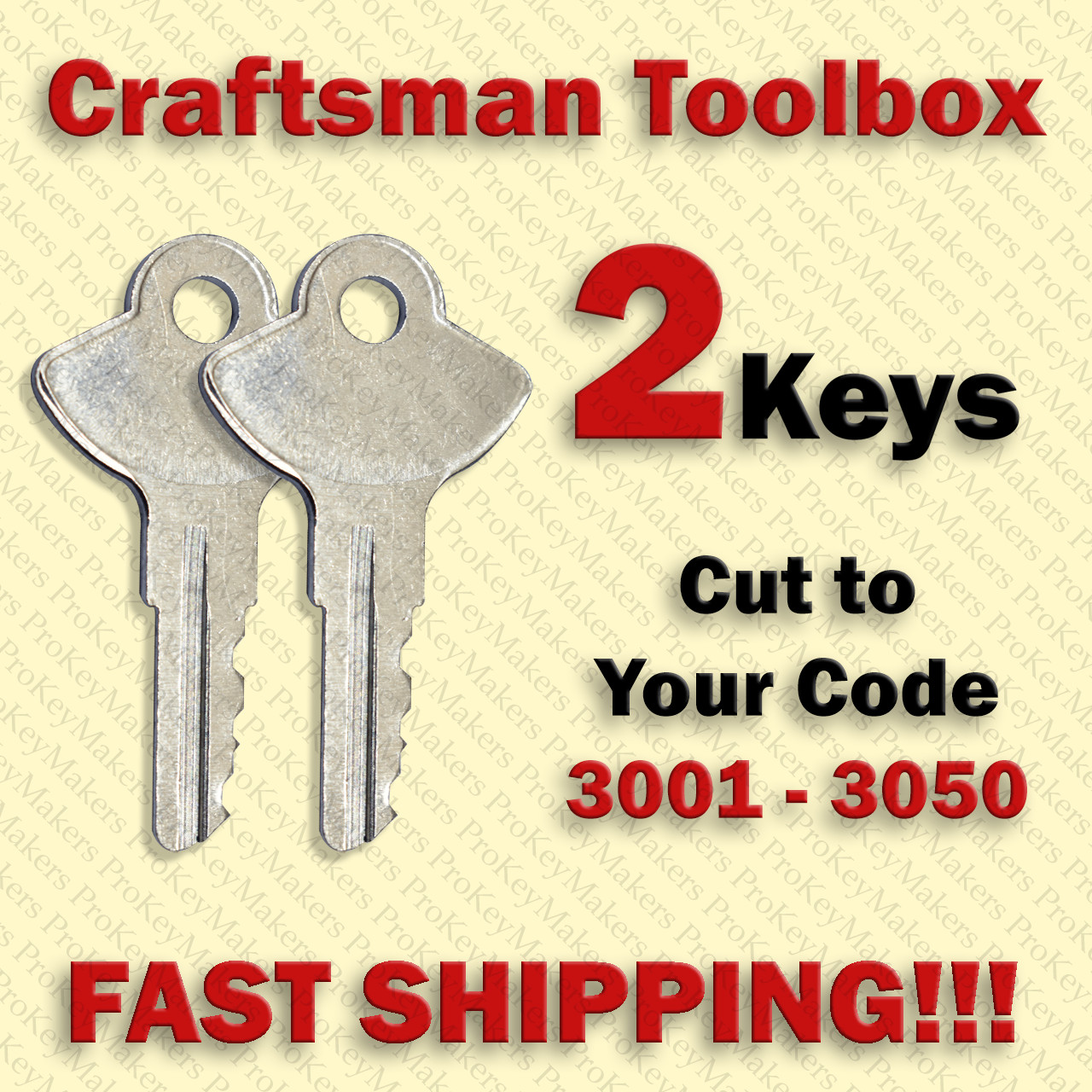 Craftsman Toolbox Key / (2) TWO KEYS / Select your code 3001 - 3050