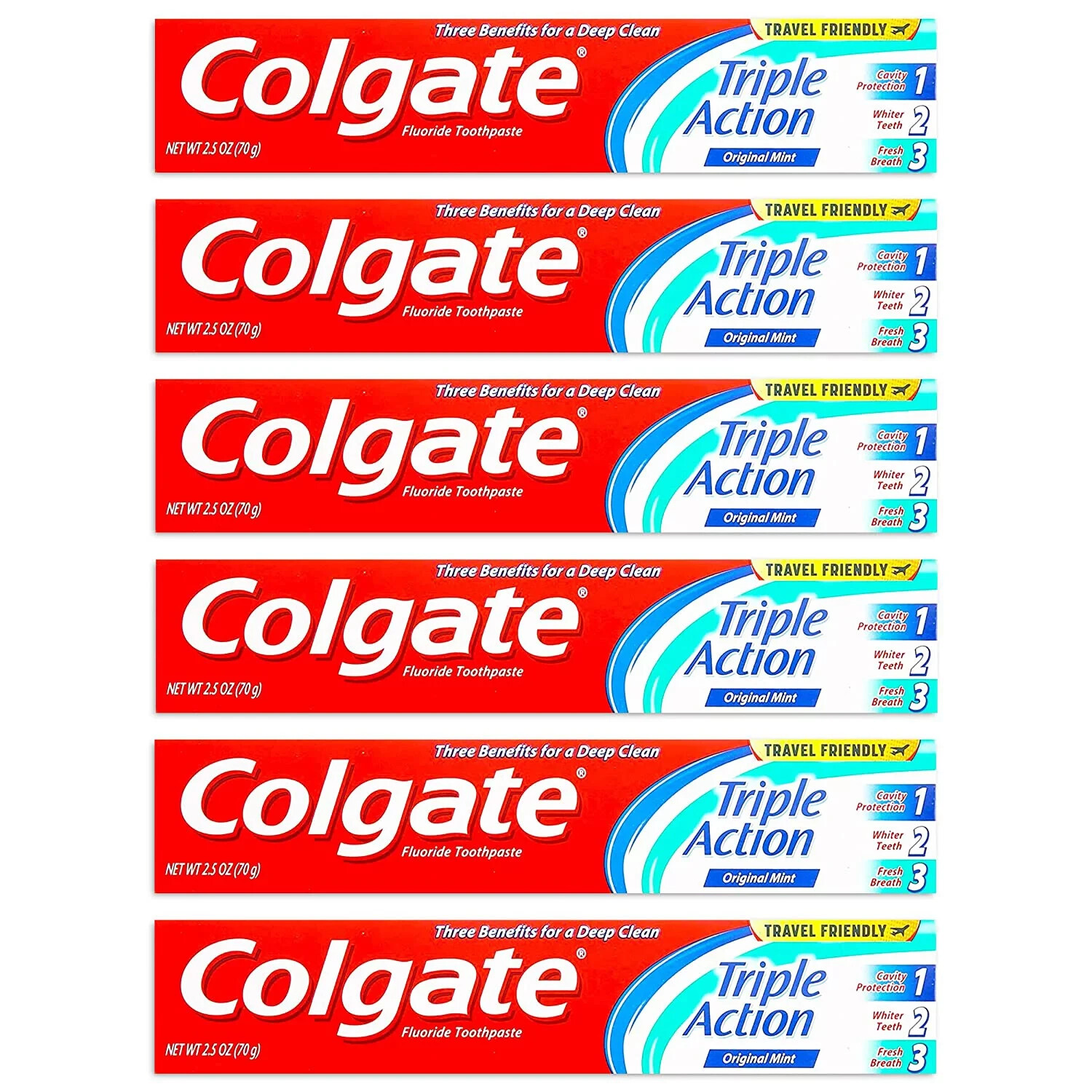 6 Packs Colgate Triple Action Toothpaste 2.5 oz